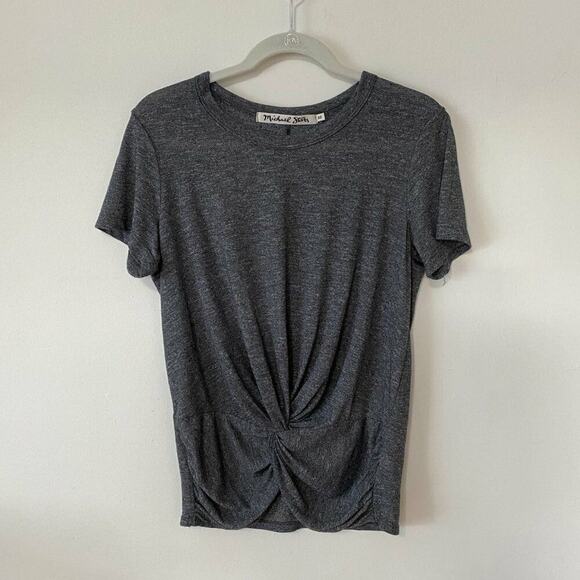 Michael Stars Short Sleeve Gray Knotted Front Round Neck T-shirt Oversized XS - Picture 4 of 9